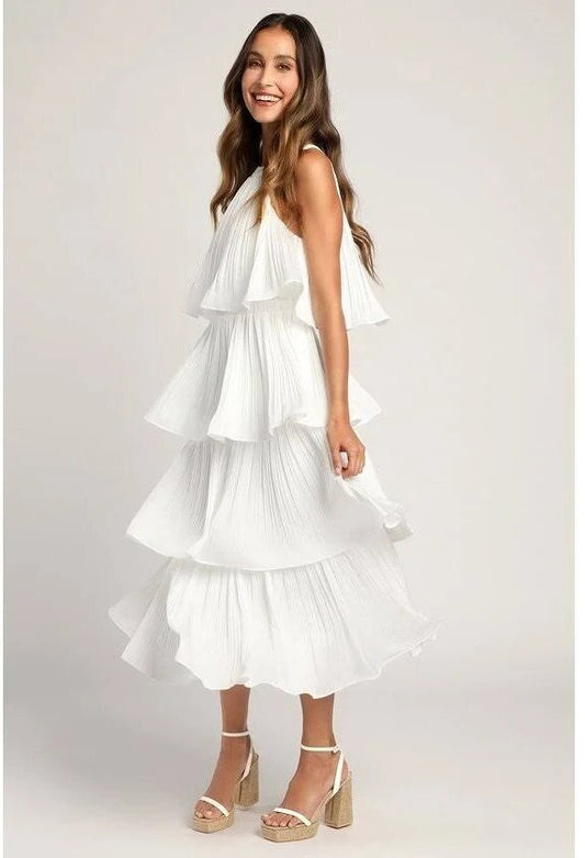 LulusTier and Far White Tiered Halter Dress