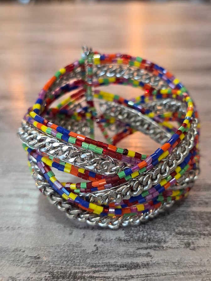 Multi-Strand Beaded Wrap Bracelet with Silver Chain Accents