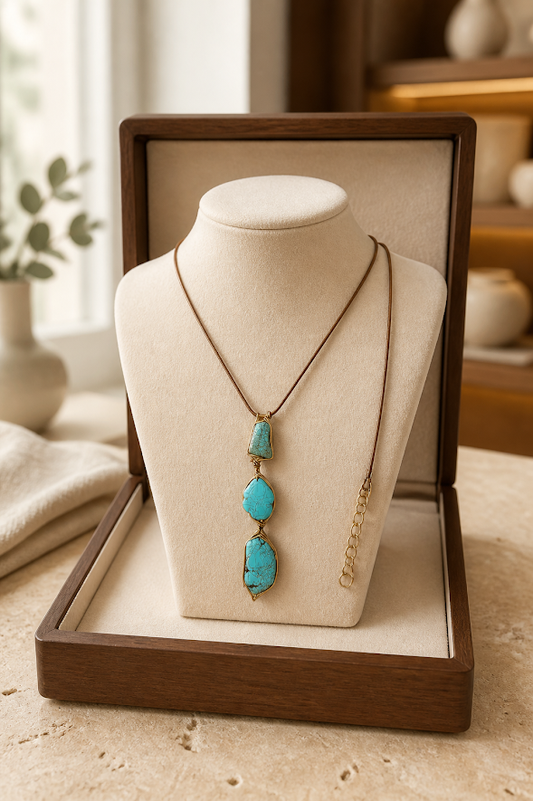 3 Stone Drop Necklace on Leather