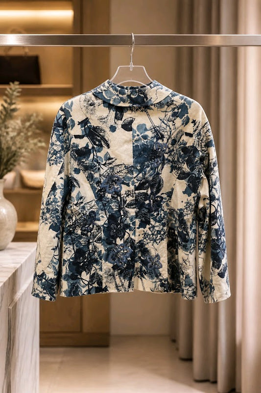 Coldwater Creek Blue Floral Sequined Blazer Sz 14