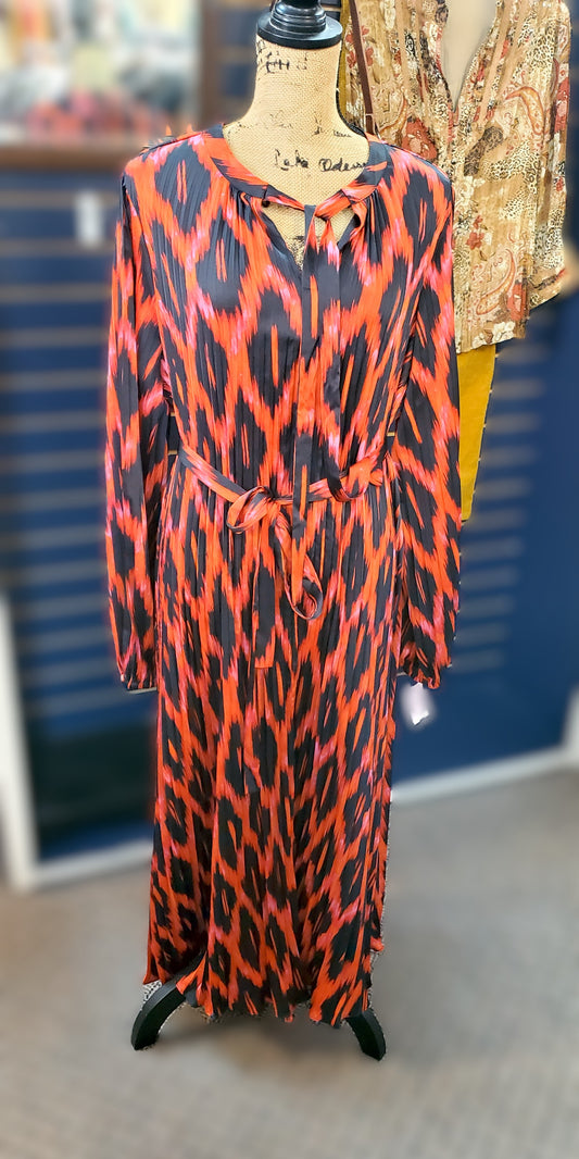 Scoop Pleated Long Sleeve Maxi Dress Sz Large