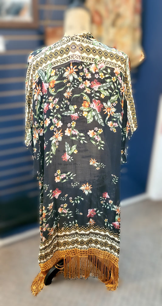 Floral Print Fringe Shrug Sz OS