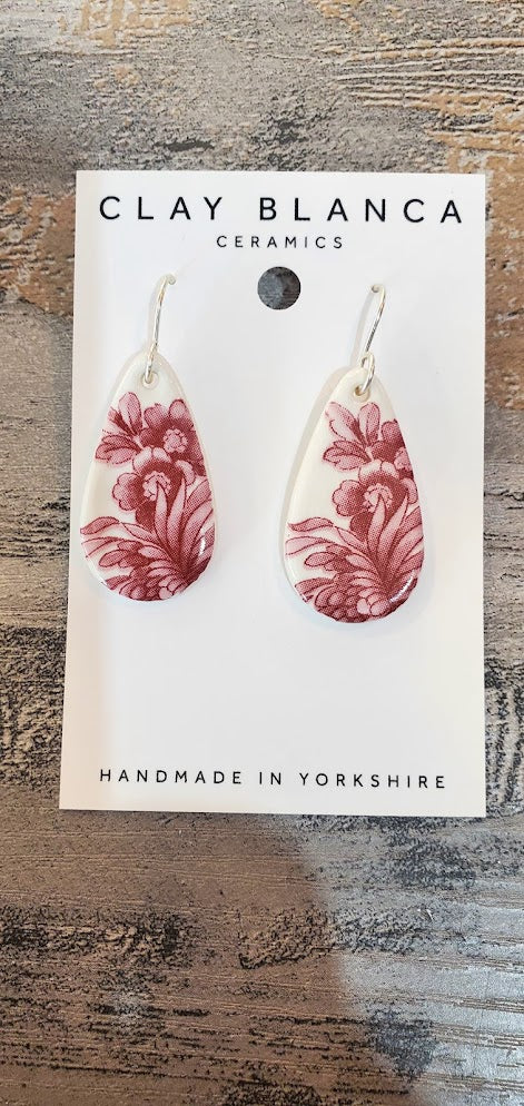 Vintage Red China Porcelain Earrings Teardrop