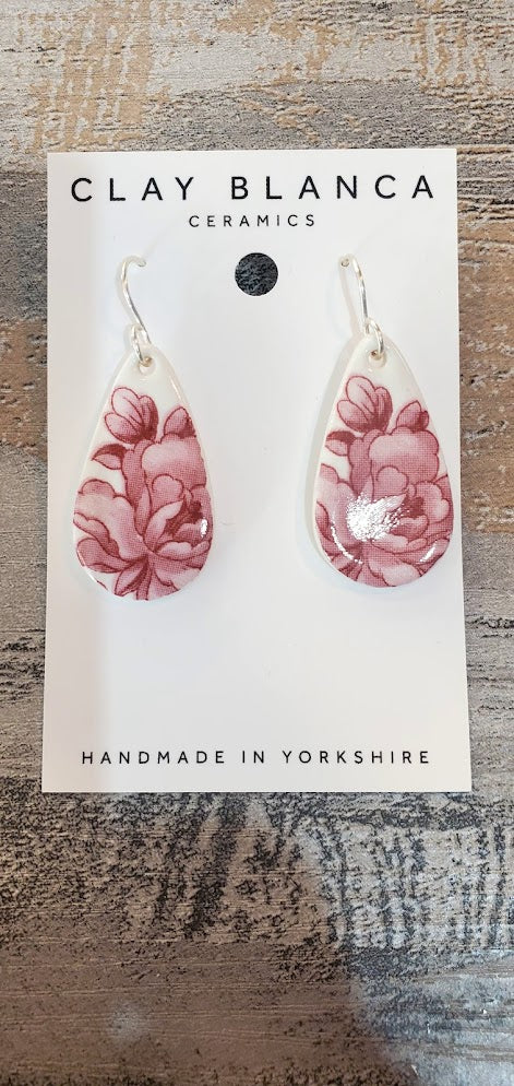 Vintage Red China Porcelain Earrings Teardrop