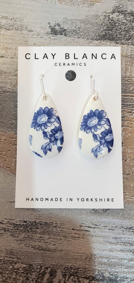 Vintage Blue China Porcelain Earrings Teardrop