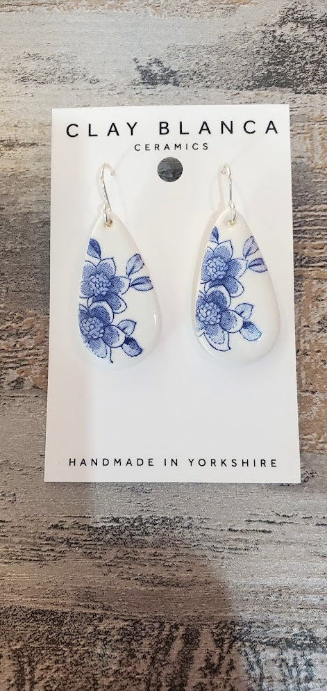 Vintage Blue China Porcelain Earrings Teardrop