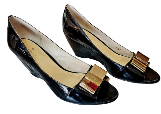 Kate Spade Open Toed Patent Leather Wedge Heels Sz 10M
