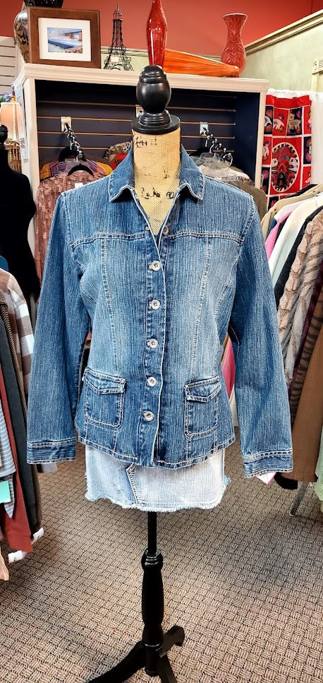 Chico's Denim Button Down Blazer Sz Medium (1)