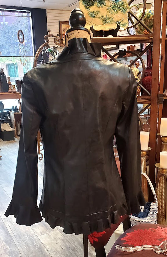Union of Angels Faux Leather Ruffle Lapel Jacket Sz Small
