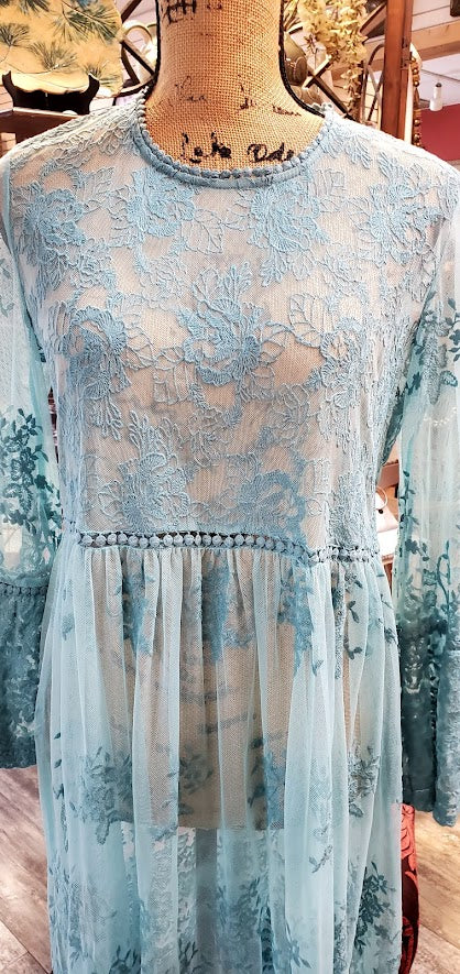 Suzanne Betro Sheer Lace Long Sleeve Dress Sz Medium