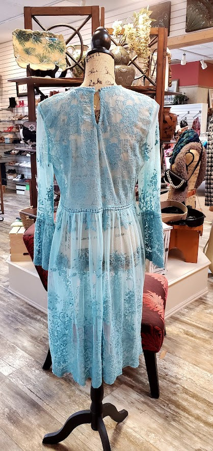 Suzanne Betro Sheer Lace Long Sleeve Dress Sz Medium