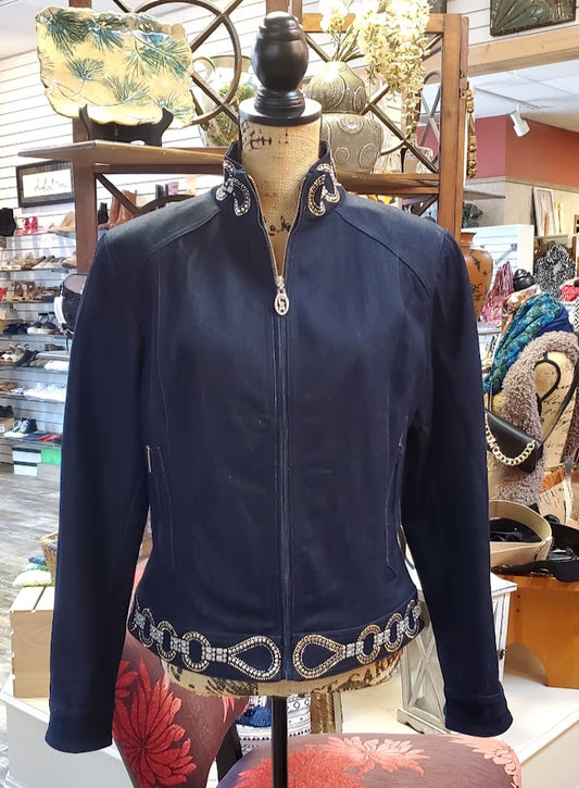 Christine Alexander Denim Zip Front Jacket Sz Medium