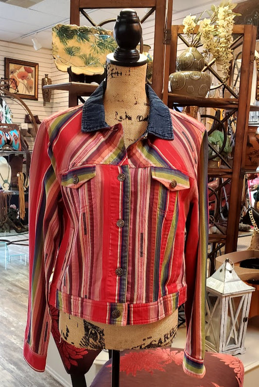 Scully Striped Short Denim Jacket Sz Large