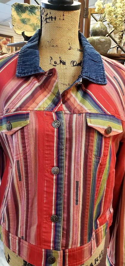 Scully Striped Short Denim Jacket Sz Large