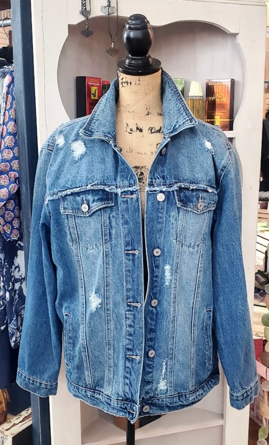 KanCan Distressed Denim Jacket Sz Large