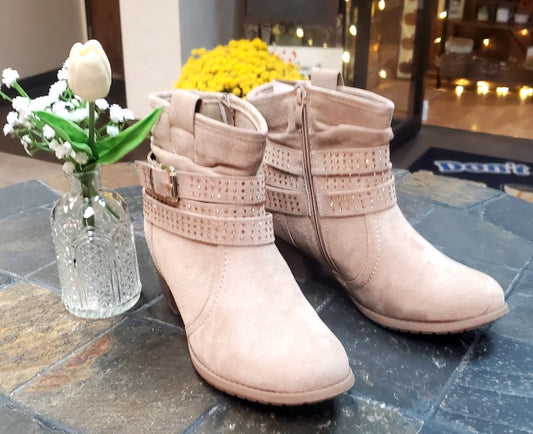 VJH Rhinestone Beige Ankle Boots Sz 7M