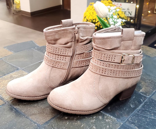 VJH Rhinestone Beige Ankle Boots Sz 7M