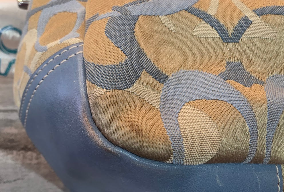 Coach Purse C0973-F13762 Denim Blue Leather Tan