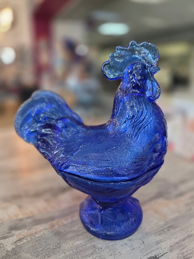 Cobalt Blue Rooster Candy Dish
