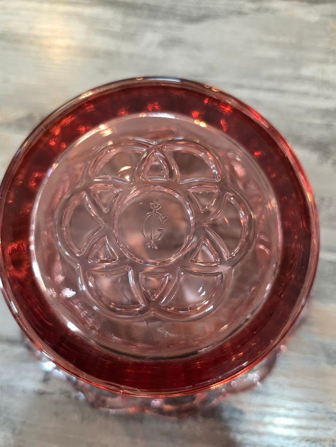 Candy Dish Imperial Glass Pink Crocheted Pattern