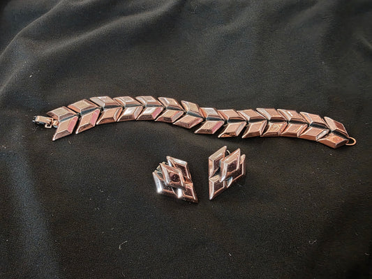 Renoir Chevron Bracelet/Earring Set circa 1950's