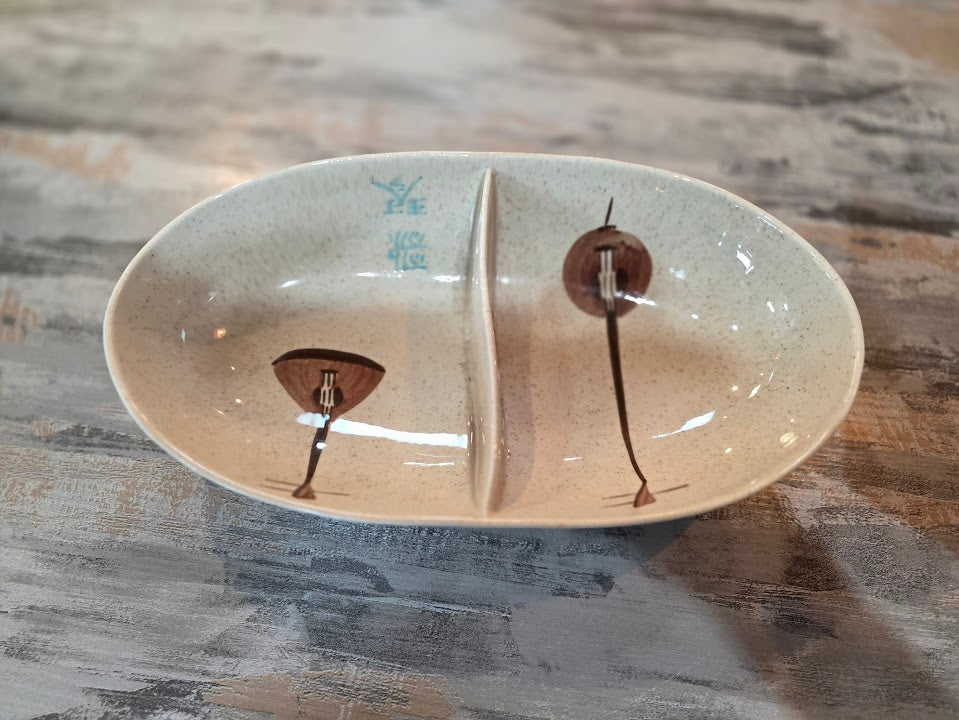 1950's MCM Vintage Red Wing Lute Song Divided Serving Dish