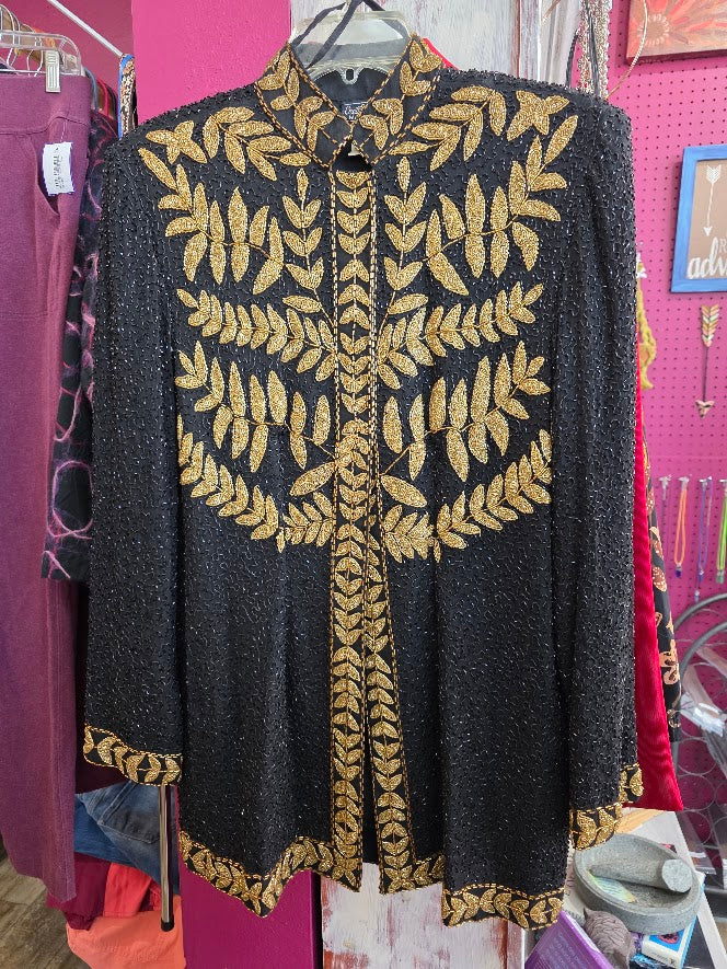 Vintage Creative Creations Silk Beaded Dinner Jacket Sz X-Large