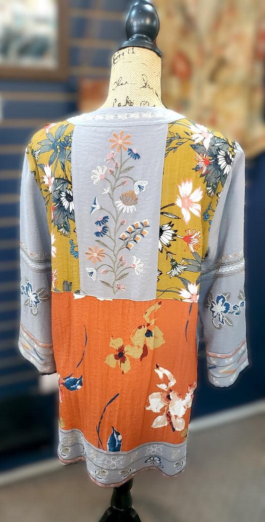 John Mark Embroidered Button Down Tunic Top Sz Large