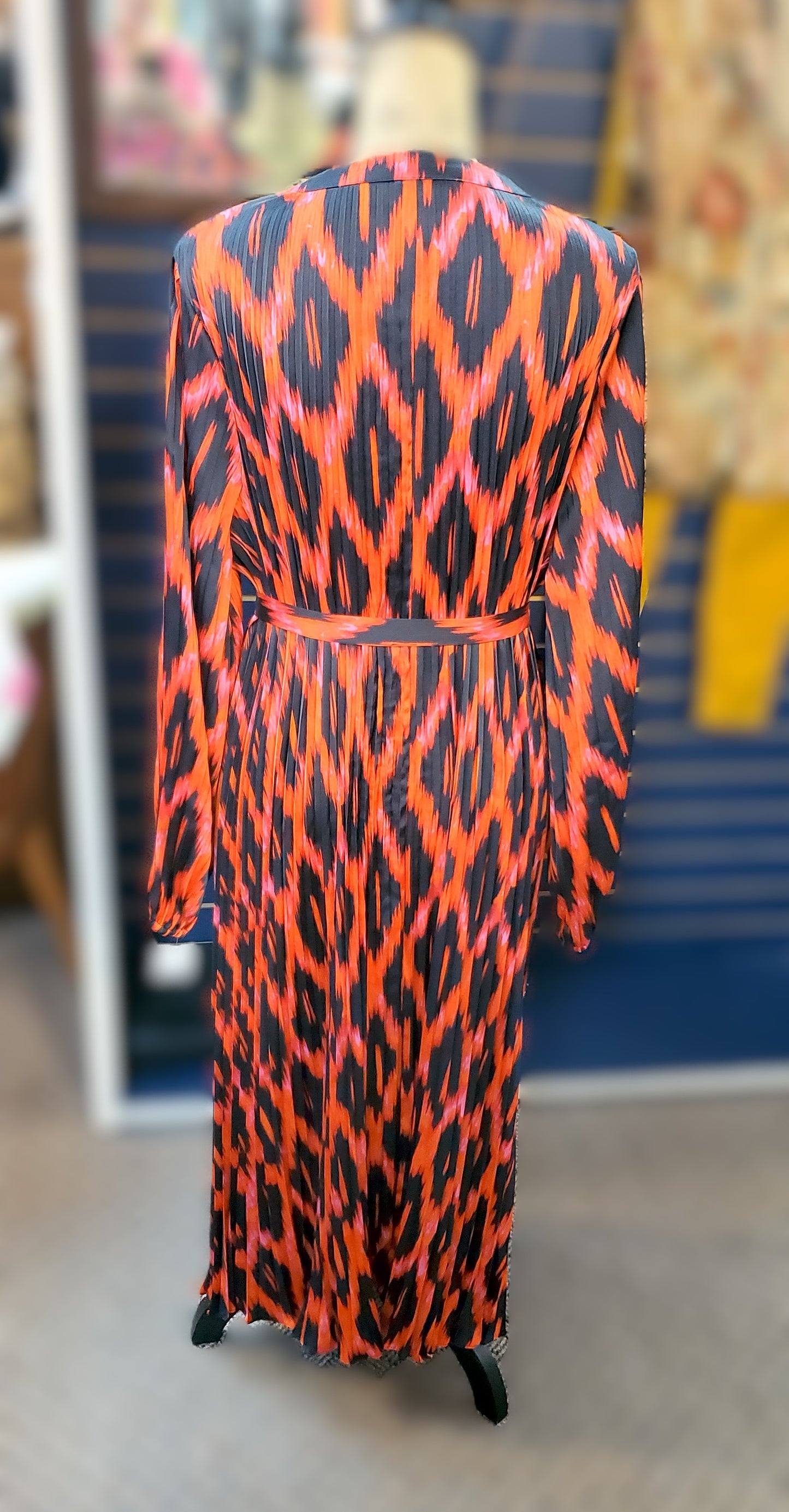 Scoop Pleated Long Sleeve Maxi Dress Sz Large