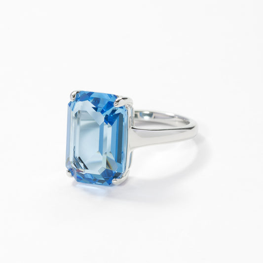 Swarovski's Crystal Emerald Cut Blue Ice Ring Sz 8