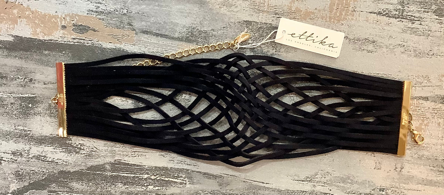 Ettika Black Leather Braided Choker