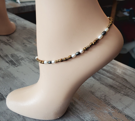 Freshwater Pearl Seed Bead Ankle Bracelet