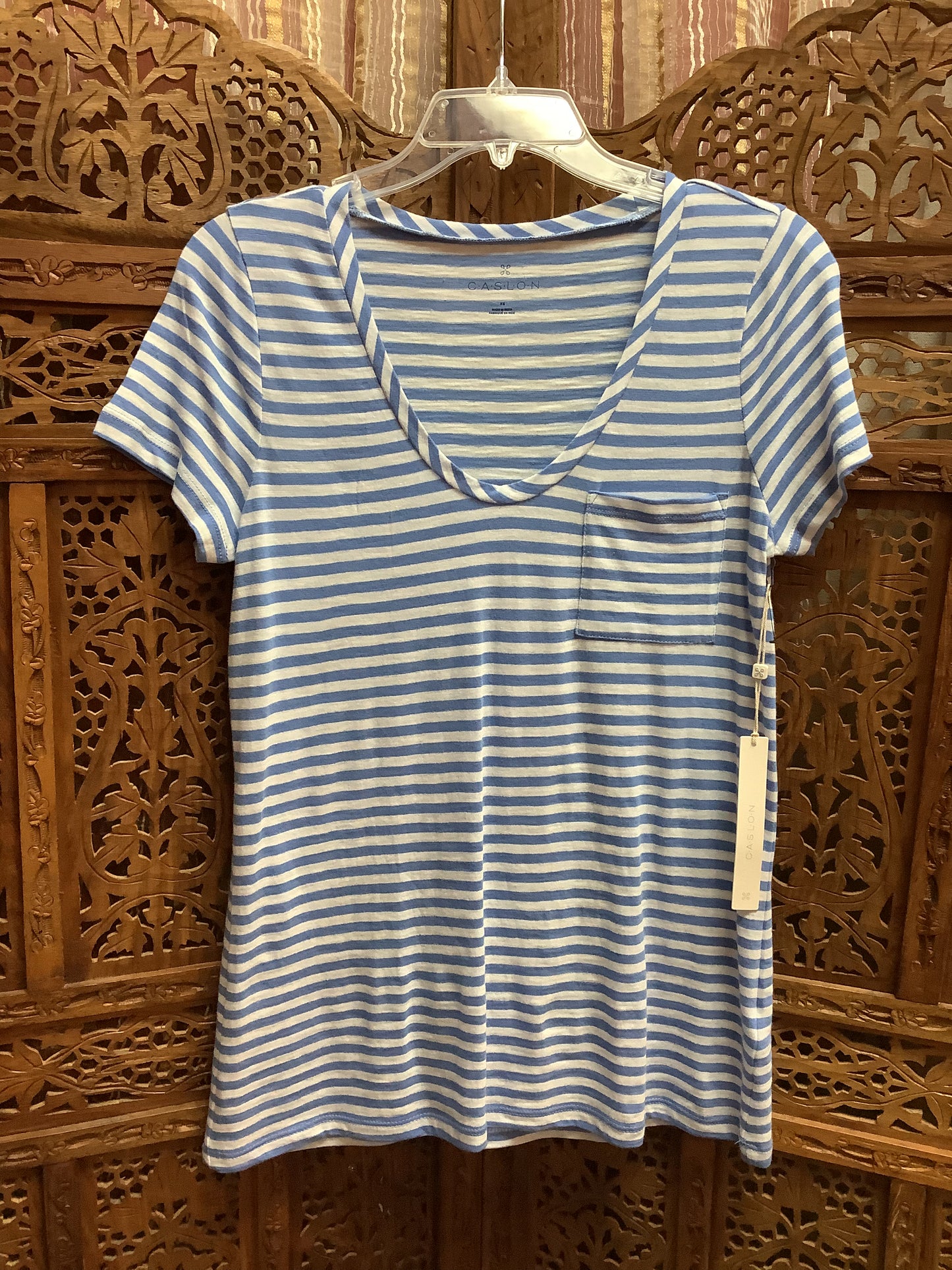 Caslon Striped V-Neck T-Shirt Sz X-Small