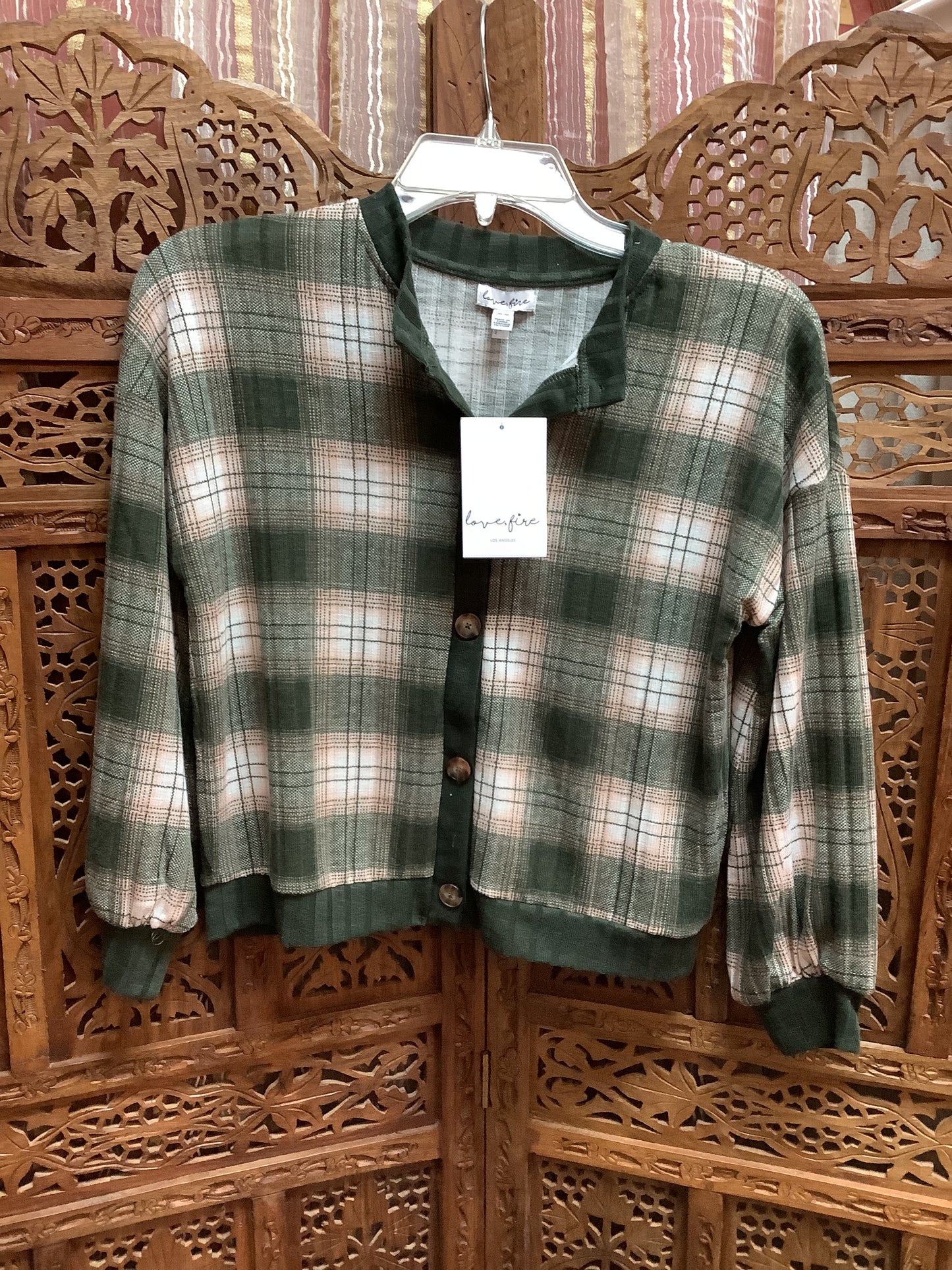 Love Fire Plaid Print Crop Top Sz Medium