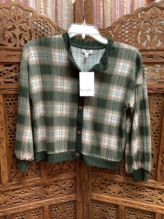 Love Fire Plaid Print Crop Top Sz Medium