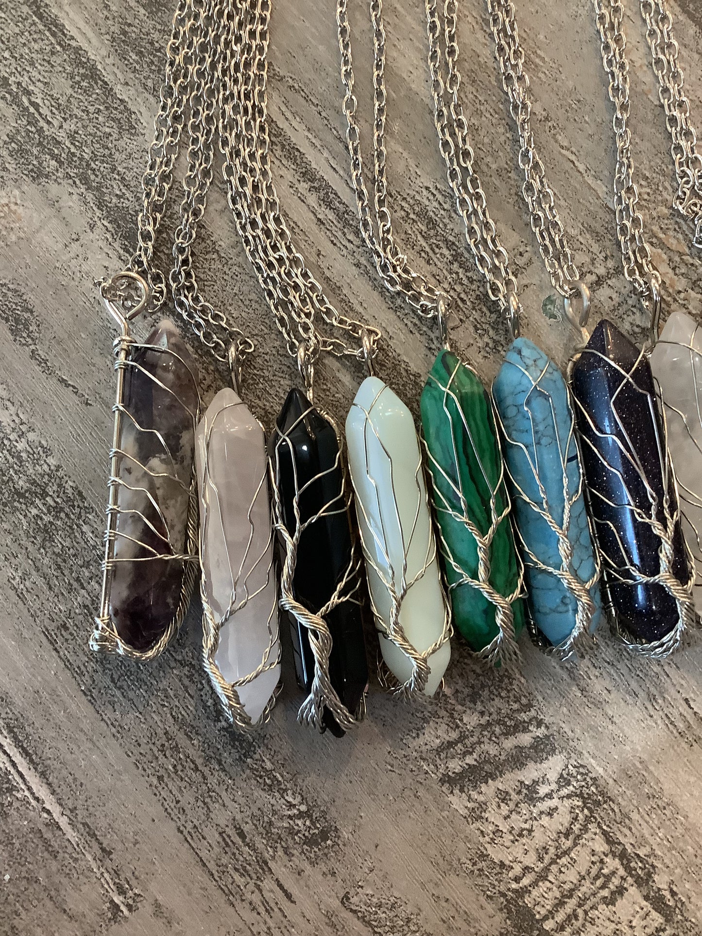 Metaphysical Crystals Wrapped Tree of Life Wire Necklace