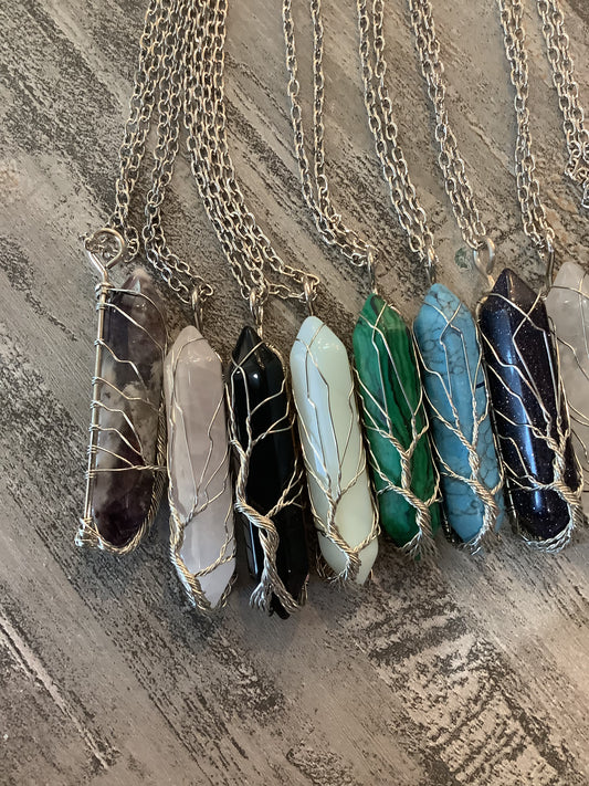 Metaphysical Crystals Wrapped Tree of Life Wire Necklace