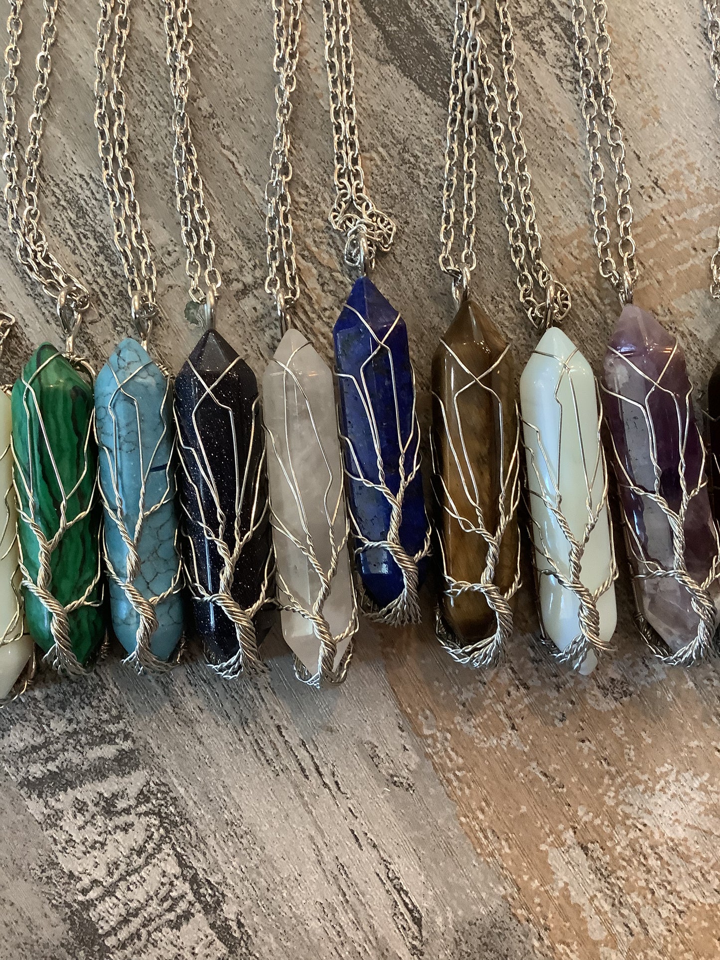 Metaphysical Crystals Wrapped Tree of Life Wire Necklace