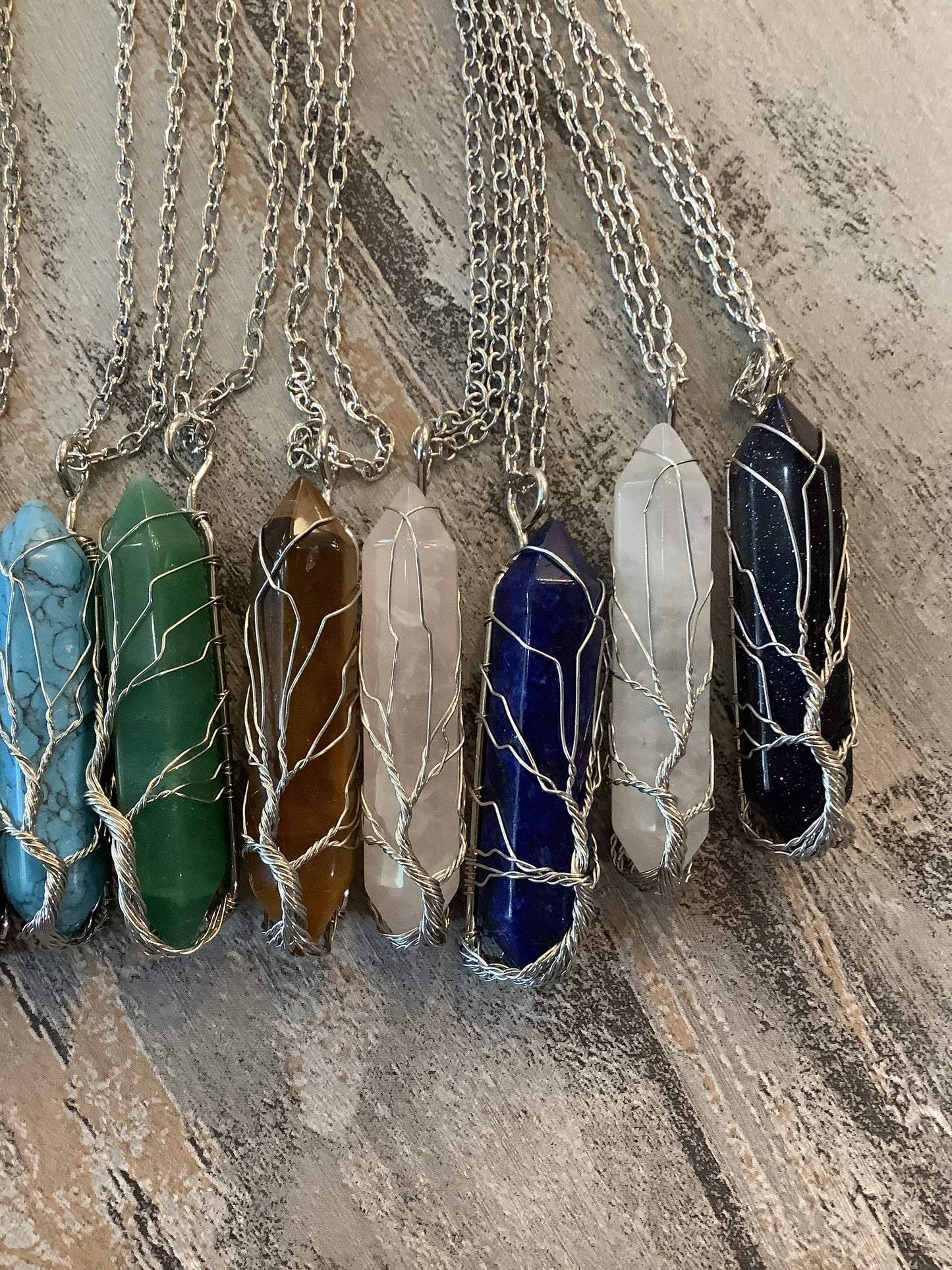 Metaphysical Crystals Wrapped Tree of Life Wire Necklace