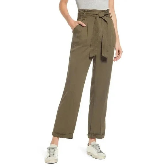 Treasure & Bond Paper-bag Chino Cropped Pants Size 0 Olive Green NEW