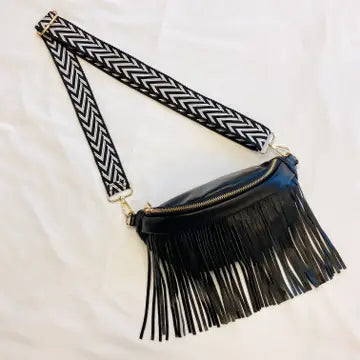 Vegan Leather Fringed or Not Sling Bag Black