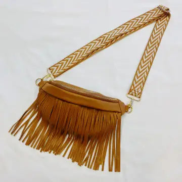 Vegan Leather Fringed or Not Sling Bag Black