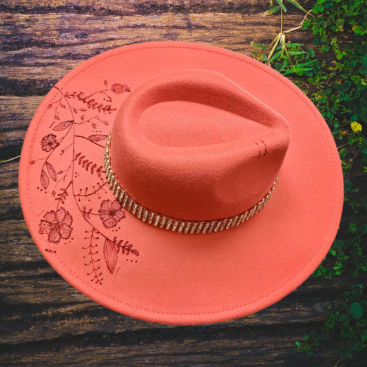 Classic Panama w/Rhinestone Hat Band & Etched Floral Pattern