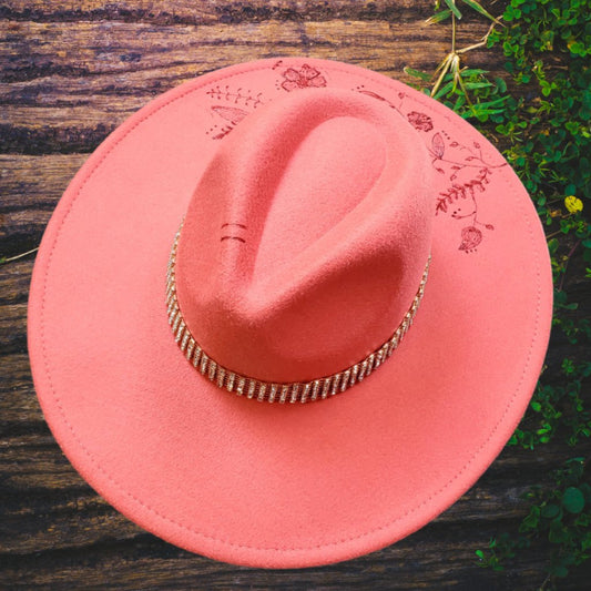 Classic Panama w/Rhinestone Hat Band & Etched Floral Pattern