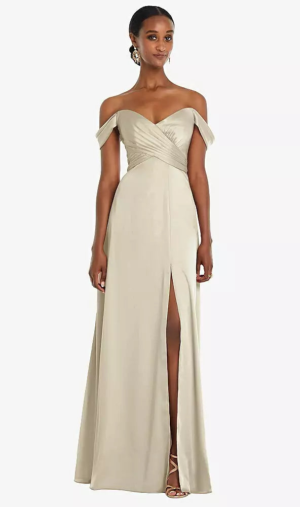 Dessy Collection Vivian Diamond OFF-THE-SHOULDER FLOUNCE SLEEVE EMPIRE WAIST GOWN Szie 8R