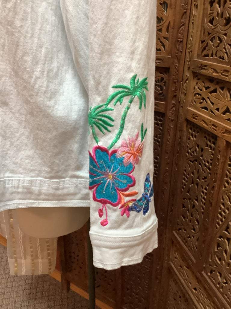 Diane Gilman 2 Tropical Embroidered Denim Jacket Sz 1X