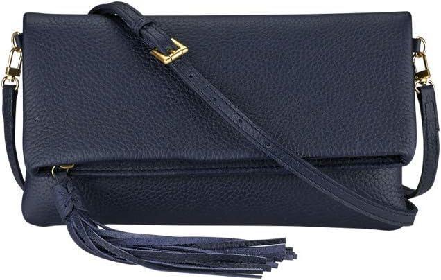 GiGi New York Handcrafted Womens Pebble Leather Stella Foldover Clutch With Detachable Crossbody Strap
