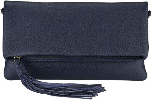 GiGi New York Handcrafted Womens Pebble Leather Stella Foldover Clutch With Detachable Crossbody Strap