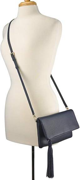 GiGi New York Handcrafted Womens Pebble Leather Stella Foldover Clutch With Detachable Crossbody Strap
