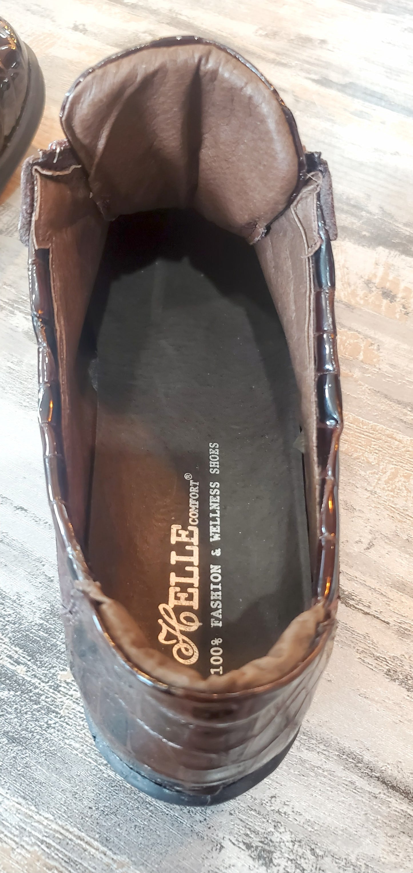 Helle Comfort by Romu’s Patent Leather Crocodile Embossed Zip Loafer Sz 38/7.5